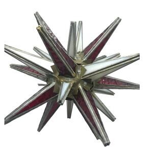 Brutalist Handmade Stained Glass Moravian Star Large Red white signed 1975 R Roy